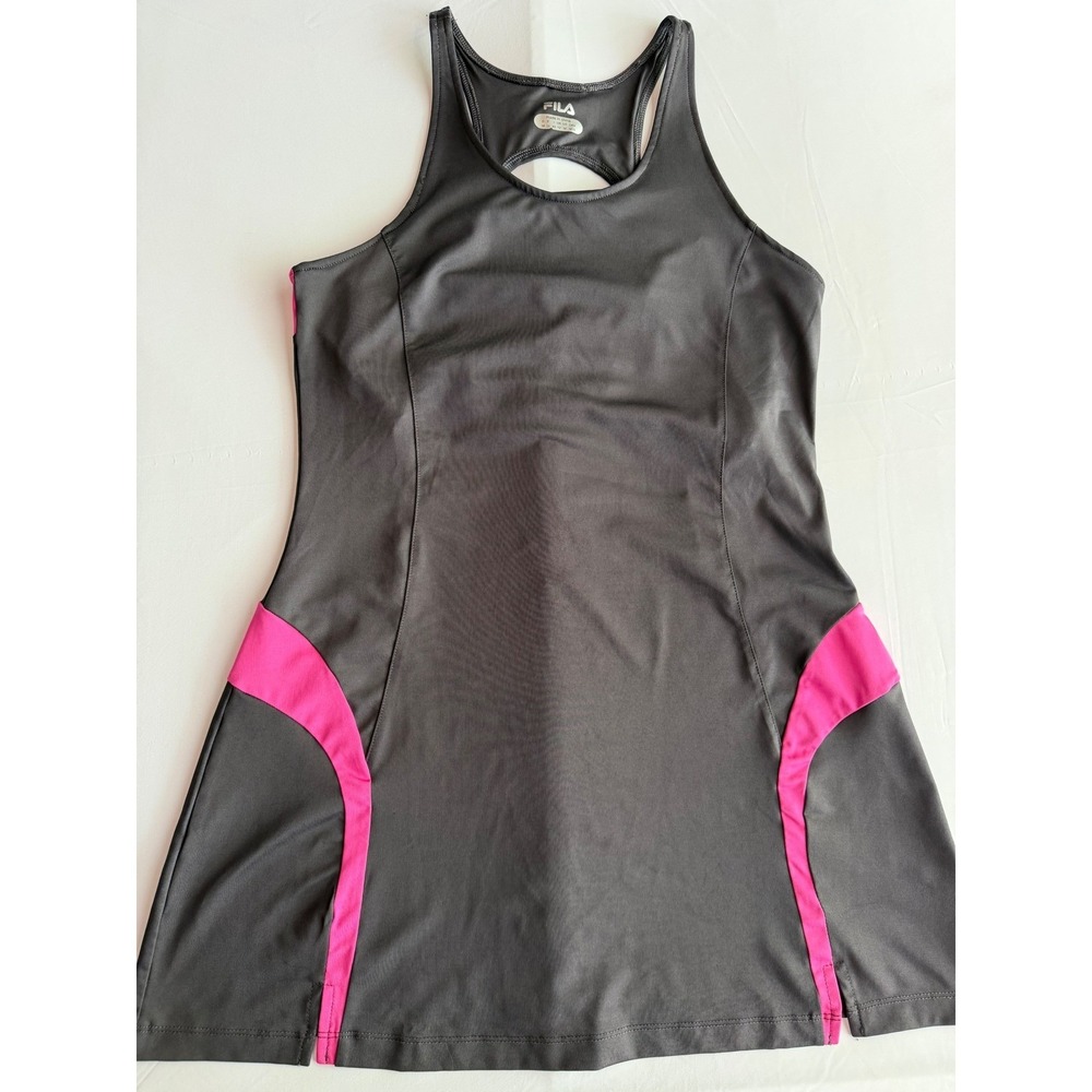 Fila‎ Womens Gray Pink Tennis Dress Racerback Keyhole Athletic Mini Size Medium
